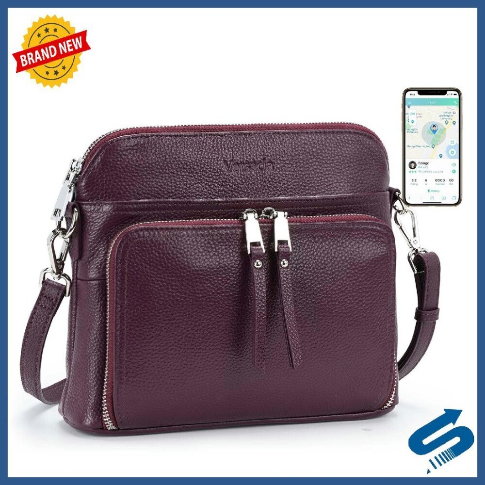 Genuine Leather Crossbody Bag with Tracker & RFID Blocking
